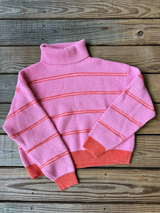 flat white Sweaters - Anthropologie Flat White Pink and Orange Striped Turtleneck Sweater Like New